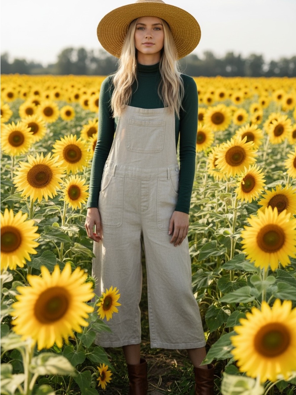 Final Touch Cotton Stretch Wide Leg Overalls Jumpsuit M Oat